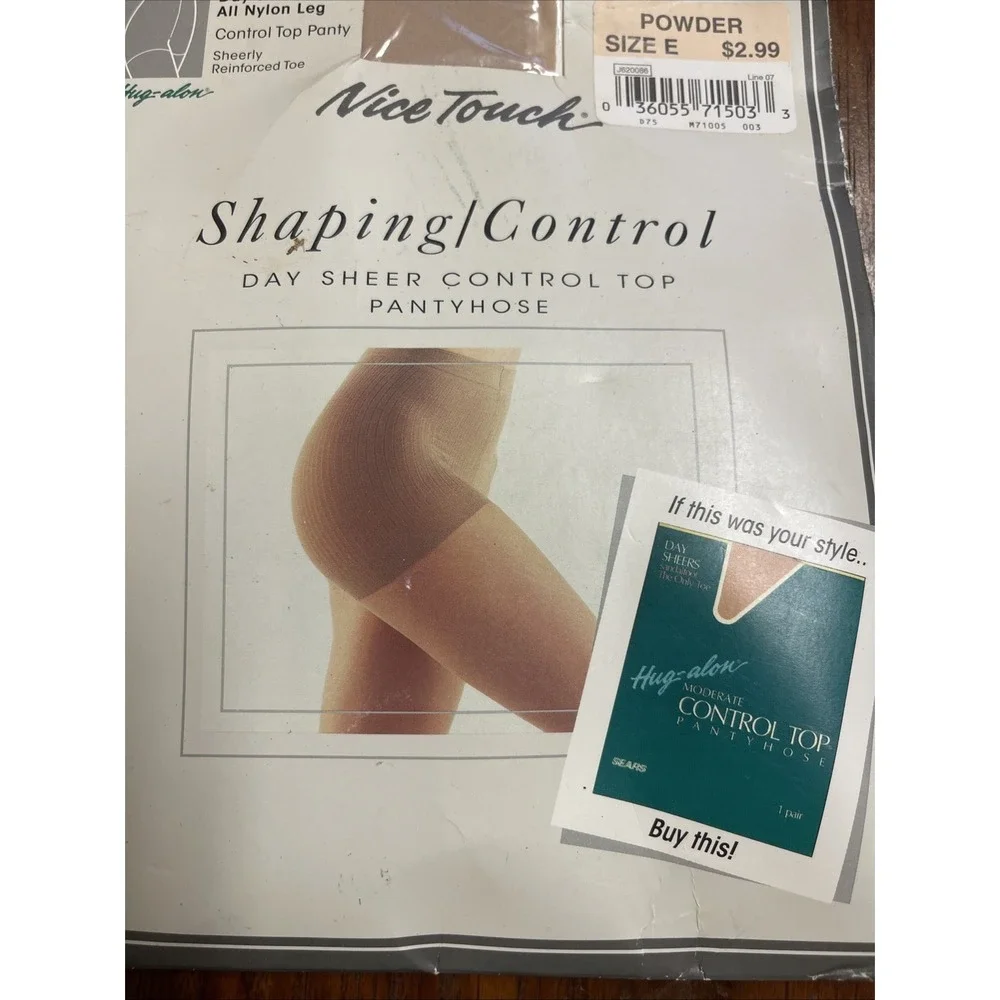 Nice Touch Sears Powder SZ E Day Sheer Panty Nylon Pantyhose Vintage Control Top